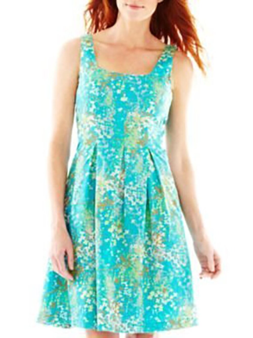 9&Co Dress Women’s 12 Turquoise Floral 100% Cotton Fit Flare Pockets Lined